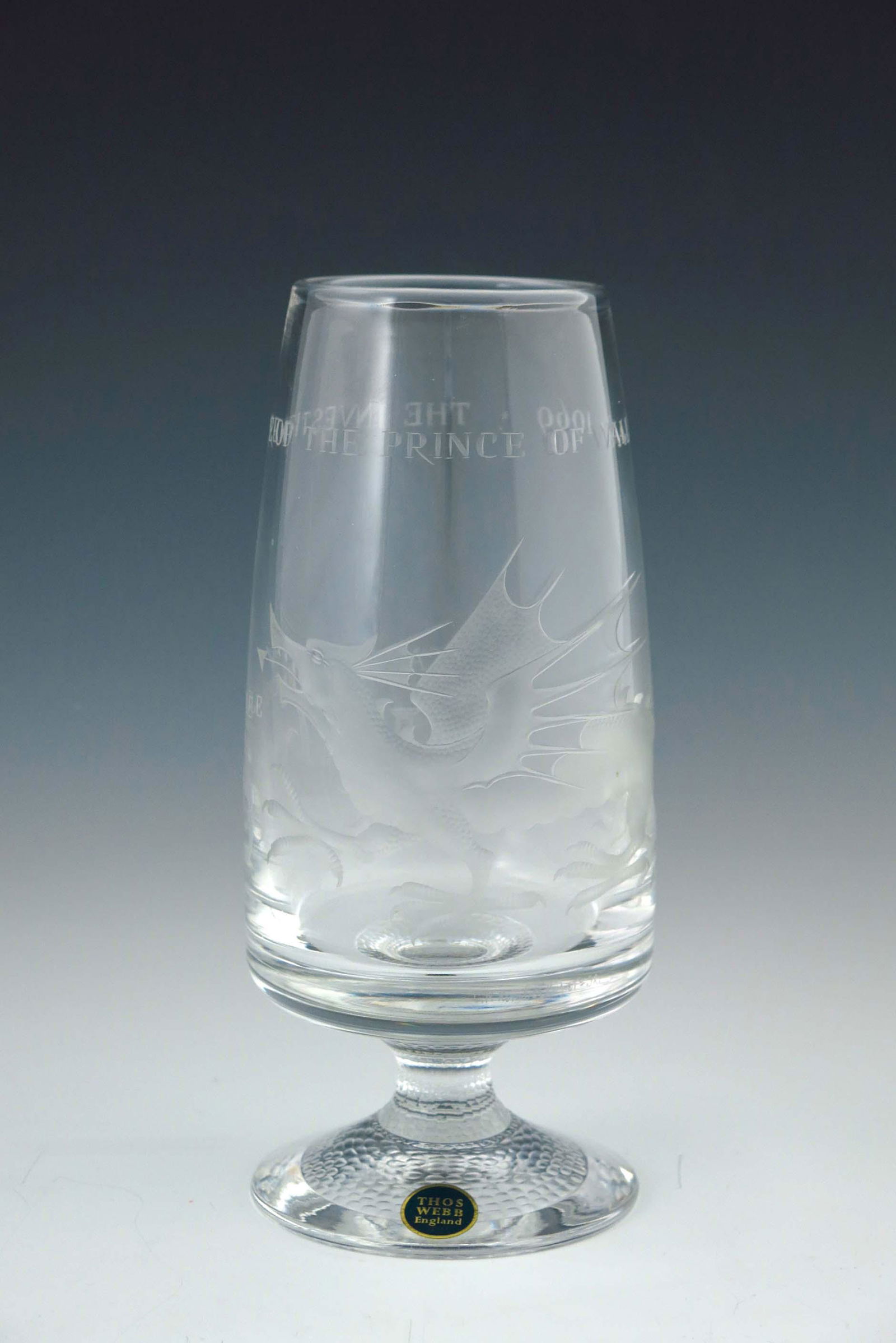 A Thomas Webb limited edition glass vase: A Thomas Webb limited edition glass vase, commemorating the Investiture of H.R.H. The Prince of Wales, 1969, No.32/50, 24cm high, bin presentation case with certificate