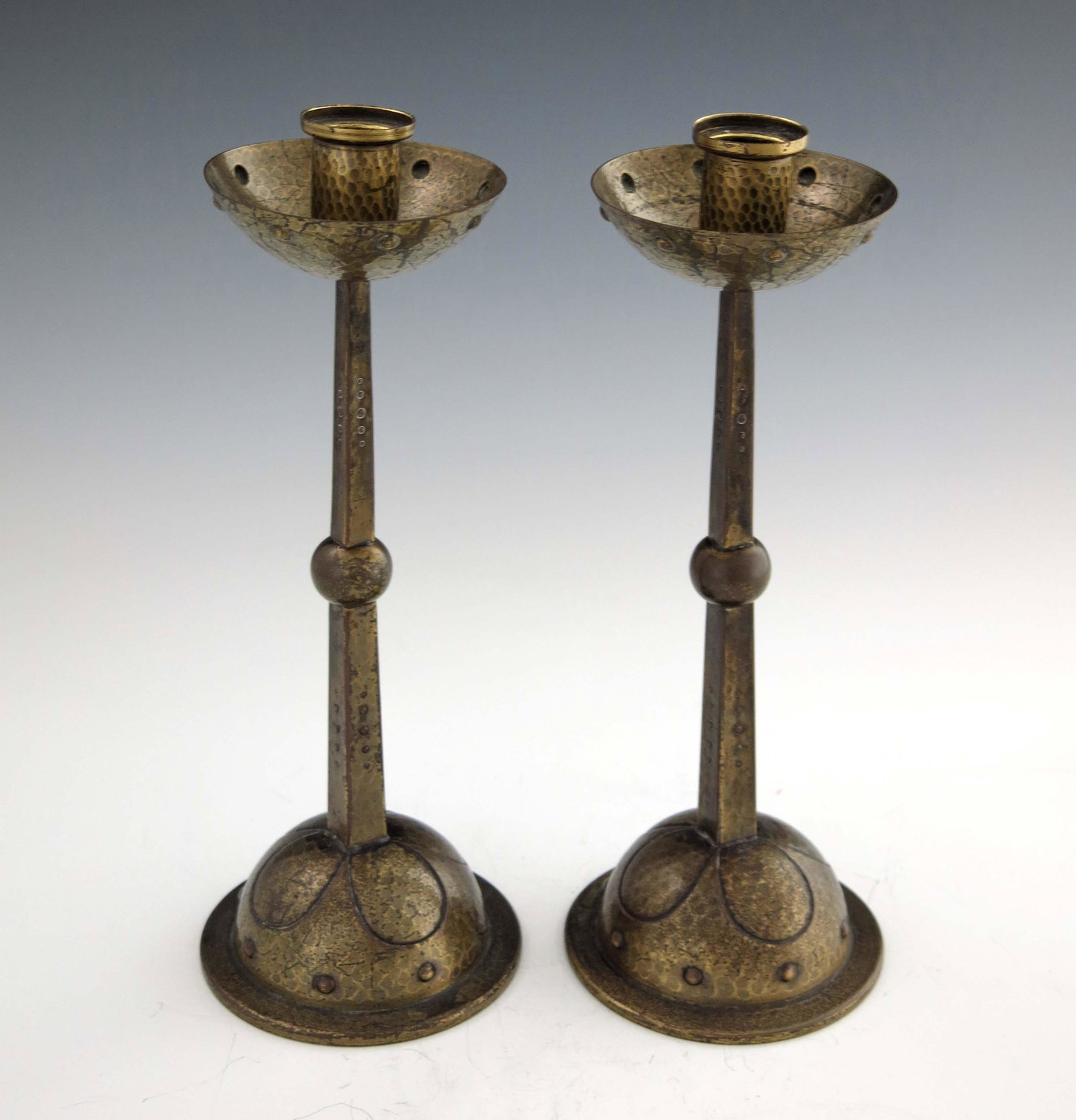 WMF, a pair of Jugendstil brass candlest (1 of 3)