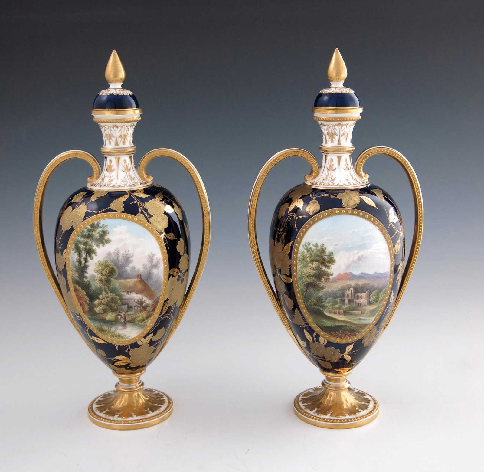 A pair of Davenport scene painted vases (1 of 5)