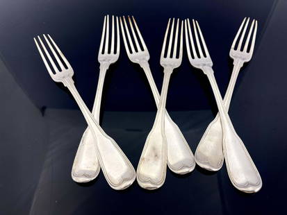 A set of six George III silver dinner fo: A set of six George III silver dinner forks, George Smith III, London 1784, Fiddle and Thread pattern, 21cm long, 14.50ozt (6)