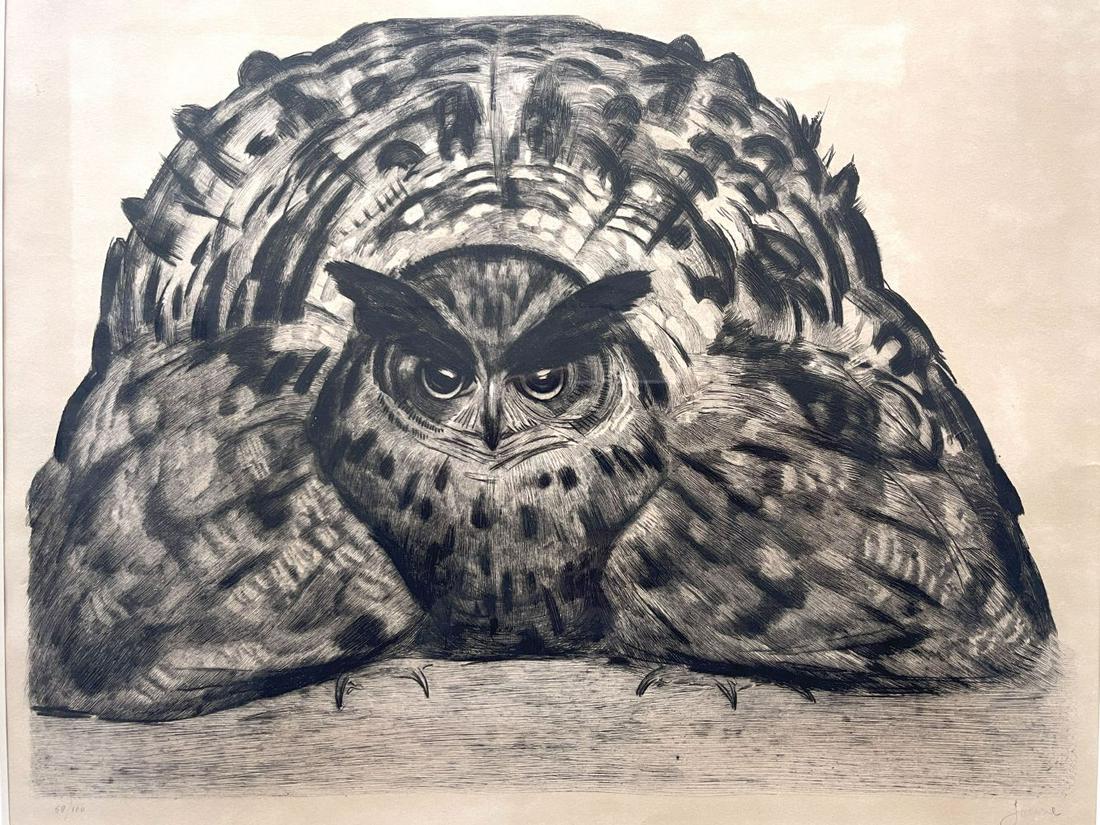 Paul Jouve (French, 1878-1973), Owl, sig (1 of 3)