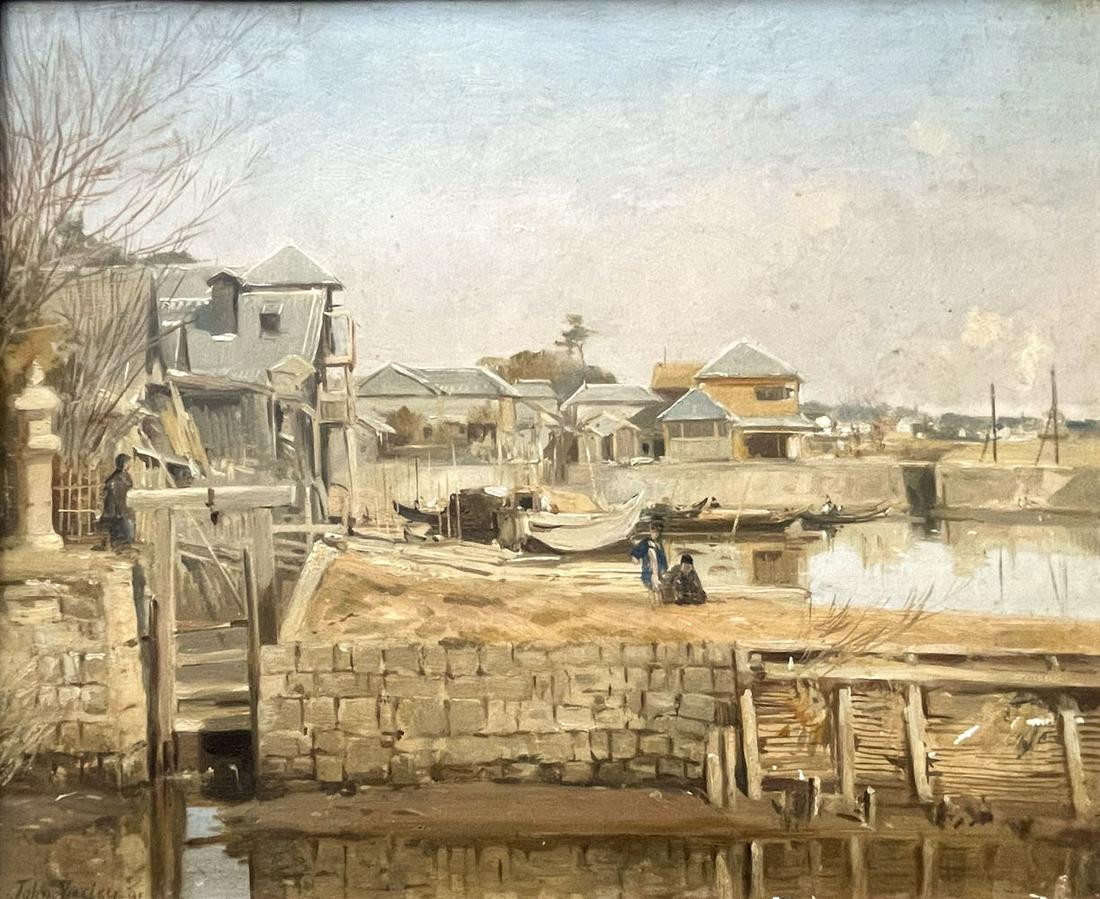 John Varley Jnr (British, 1850-1933), No: John Varley Jnr (British, 1850-1933), No.24, At Shinagawa, Tokyo, signed and dated 1891 l.l., titled on T.J. Larkin label verso, oil on board, 27 by 32cm, framed
