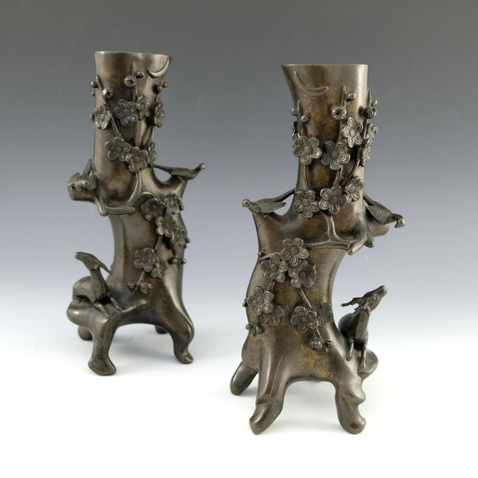A pair of Japanese bronze root vases, ca (1 of 3)