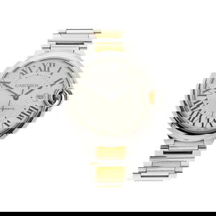 Cartier, a stainless steel and gold Ball: Cartier, a stainless steel and gold Ballon Bleu bracelet watch, circa 2011, reference 3001, signed automatic movement calibre 049 with quick date set, serial 263324NX, fitted to a signed bi-metal brac