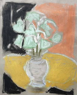 Rose Hilton (British, 1931-2019), still: Rose Hilton (British, 1931-2019), still life of green flowers in a vase, signed l.r., pastel, 28 by 21cm, framed. Note: Artist Resale Rights apply