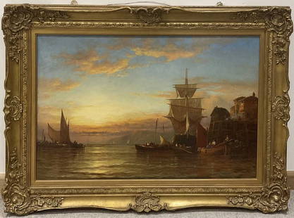 George Stainton (British, act.1860-1890): George Stainton (British, act.1860-1890), Evening Shipping, signed l.r., oil on canvas, 60 by 90cm, gilt frame