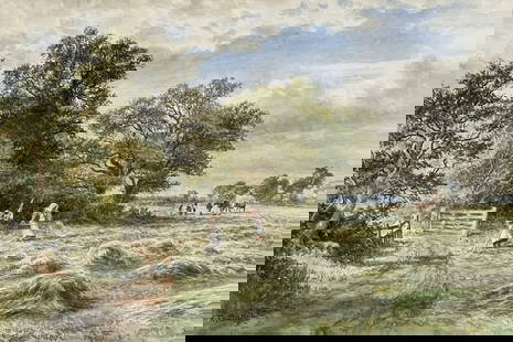 Robert Gallon (British, 1845-1925), 'Hay: Robert Gallon (British, 1845-1925), 'Haymaking', signed l.l., titled verso, watercolour, 35 by 52cm, gilt frame