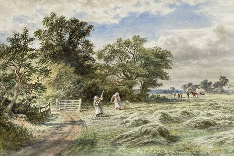 Robert Gallon (British, 1845-1925), 'Hay: Robert Gallon (British, 1845-1925), 'Haymaking', signed l.l., titled verso, watercolour, 35 by 52cm, gilt frame