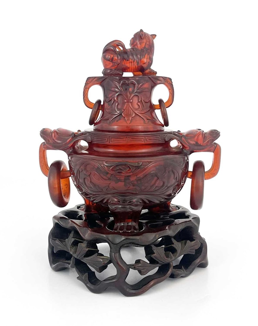 A Chinese pressed cherry amber censer, r (1 of 6)