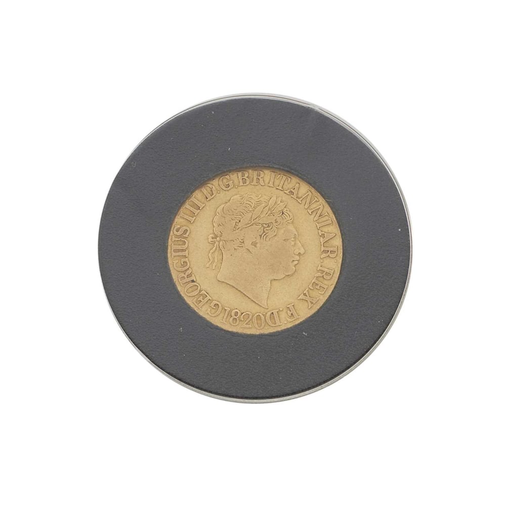 George III, an 1820 gold full sovereign: George III, an 1820 gold full sovereign coin, with Royal Mint sealed coin holder, 7.9g