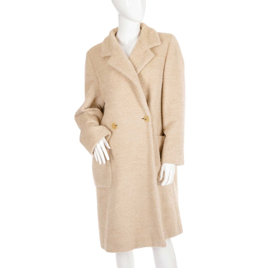 Max Mara, a ladies' wool alpaca coat, featuring a notched lapel collar, button fastening and two: Max Mara, a ladies' wool alpaca coat, featuring a notched lapel collar, button fastening and two outer patch pockets, labelled Max Mara, size UK 8
