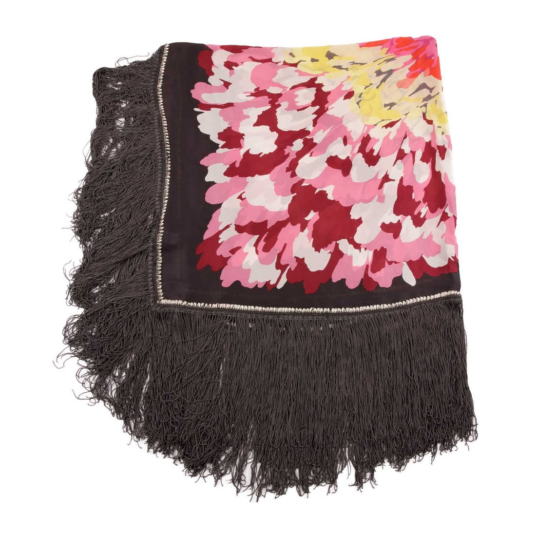 Missoni, a large silk fringed scarf, featuring a multicoloured floral design with grey fringed edge (1 of 4)