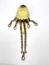 An early Victorian gilt metal chatelaine belt hook, five carabiner hooks suspended on six chains