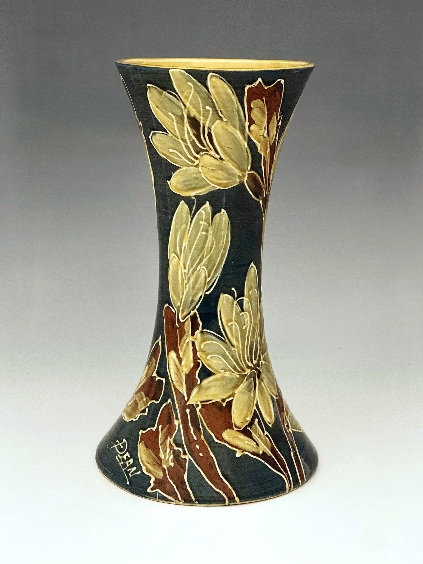 Dean for Thomas Forester and Sons, an Art Pottery slip decorated vase, circa 1910, waisted form, (1 of 4)