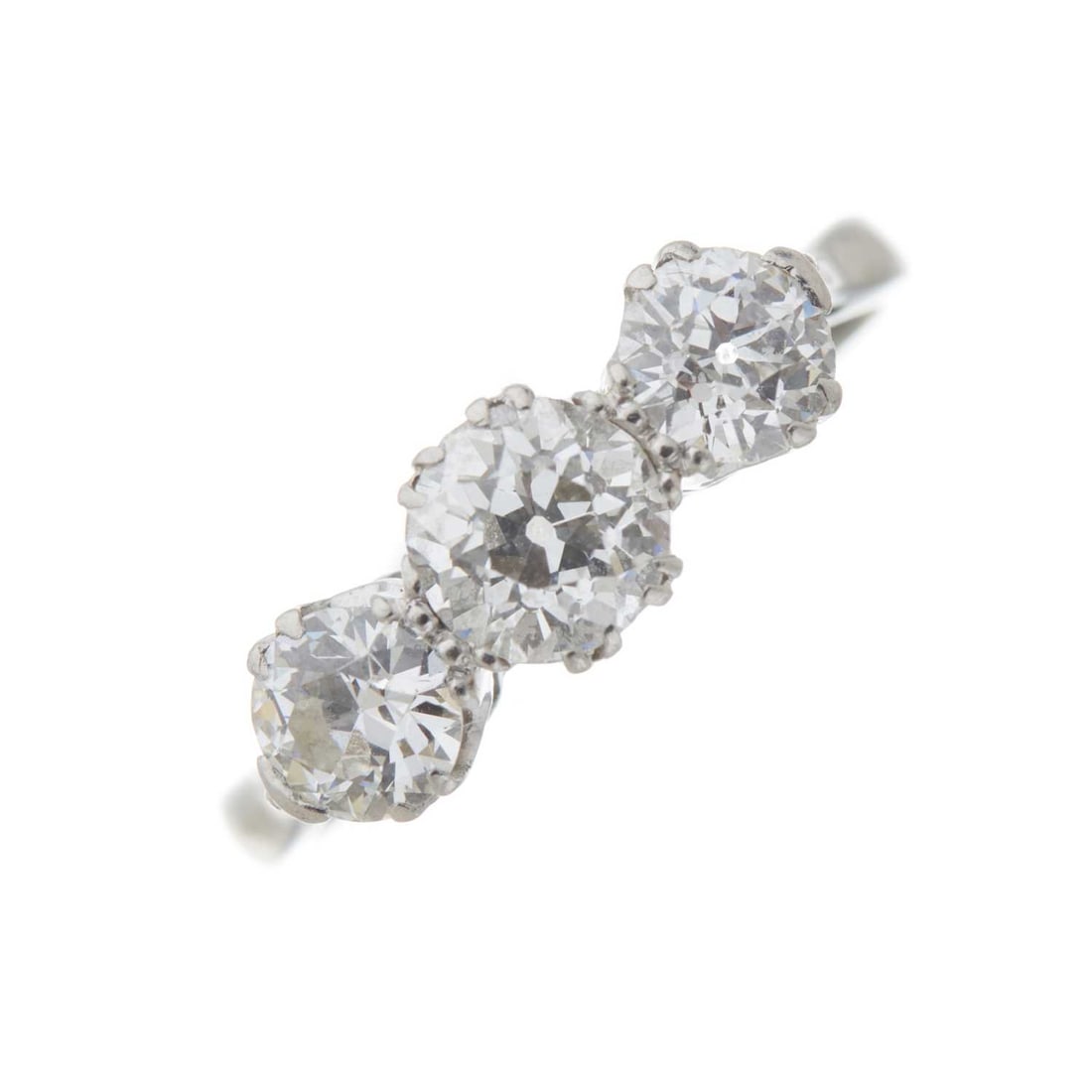 An Art Deco platinum diamond three-stone ring (1 of 3)