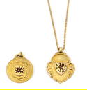 Two 9ct gold enamel medallions, one with