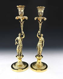 A pair of George III cast silver gilt figurative c