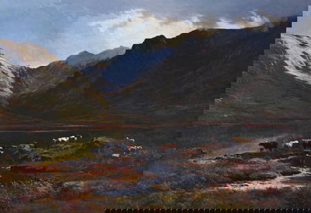 Sidney Richard Percy (British, 1821-1886: Sidney Richard Percy (British, 1821-1886), a mountainous Welsh landscape with cattle watering, signed and dated 1881 l.r., oil on canvas, 45 by 65cm, gilt frame