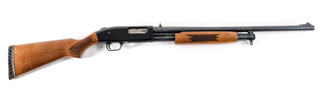 Mossberg 500A: Mossberg 500A in 12ga 2 3/4 3" shells, with a 24" barrel. This gun is in good condition with moderate field wear throughout. The hardwood stock has a few surface scratches and one nick on the right ch