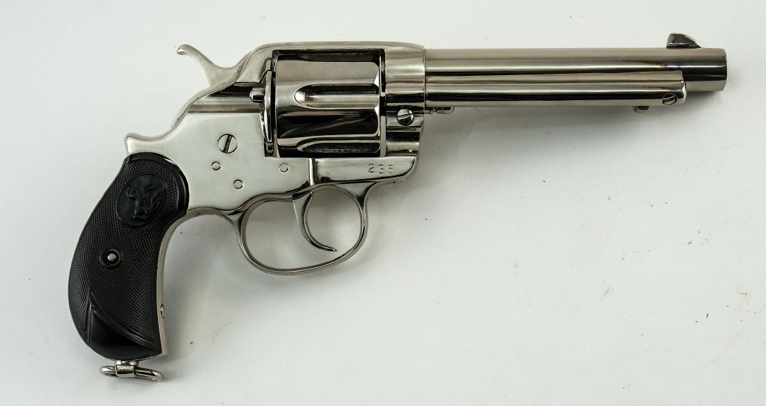 Colt Frontier Six Shooter 44-40 Revolver: Antique Colt Frontier 1878 DA Double Action Revolver Made in 1897. Chambered for 44-40. Re-plated and re-barrelled. Setup for Cowboy action Shooting with "Free Spinning" Cylinder for fast loading. Ser
