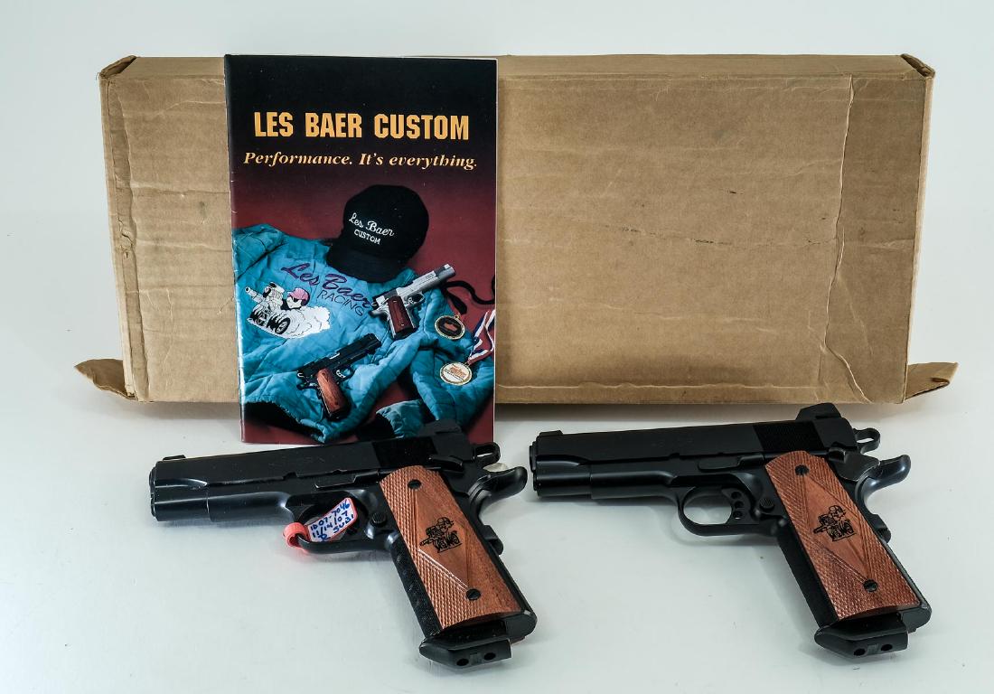 Two Les Bear 1911 SRP .45 Pistols: Two Les Baer Custom 1911 Commander Size pistols, Model SRP (Swift Response Pistol). Each with a 4.25" bbl, and each with one 8-rd J&J magazine. MMC LBC Rear sights, adjustable triggers. Both with Chec