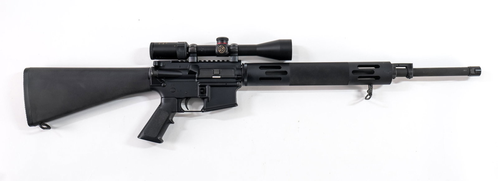 James Earl Jones Bushmaster XM15-E2S Rifle: Bushmaster Modern Sporting Rifle Model XM-15 E2S. Chambered in .450 Bushmaster with a 20" barrel. Threaded Barrel with a pinned cap. No Sights. Mounted with a Simmons 3-9x Prohunter WA Scope with clea