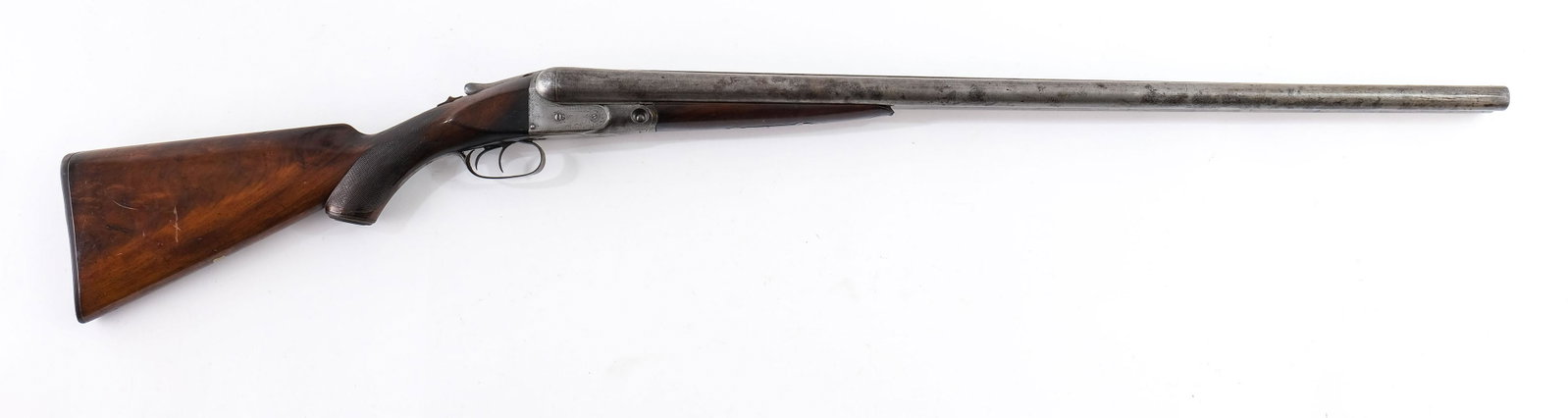Parker EH 10ga Antique: Relatively scarce Parker 10ga EH. Appears to be in its original configuration per "Parker Gun & Serialization" book. 32" chain link Damascus barrels with a single front brass bead. Wide top rib. Splin