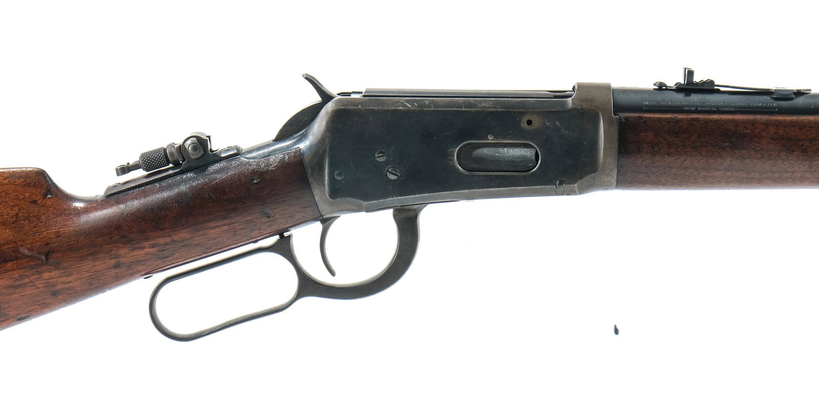 Winchester 1894 .32WS Lever Action: Winchester model 1894 lever action rifle chambered in .32 WS (Winchester Special). This example is marked with serial number 460231 dating to 1908. This is a 20" barreled version with shortened tube m