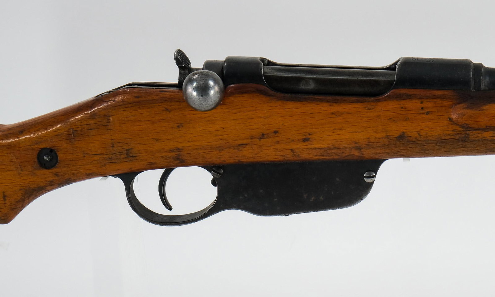 Mannlicher Steyr M95 / 34 Carbine Rifle 8X56mm: Steyr M95/34 Carbine in 8X56R with a five round internal capacity and a 19" barrel imported by "C.A.I." Georgia VT. The metal butt plate is in poor condition with heavy wear and finish damage. The woo