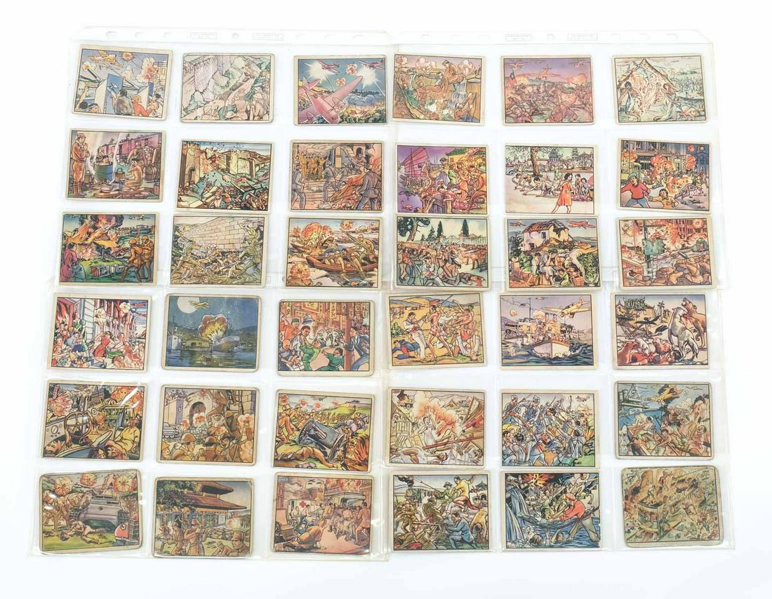Gum Inc. Military Trading Cards: Estate-found collection of military and War Related Trading Cards. Includes: 39 pcs: 1938 Gum Inc Horrors of War, 21 pcs World in Arms, 9 Misc including War News Pictures, War bonds, etc. Along with 5