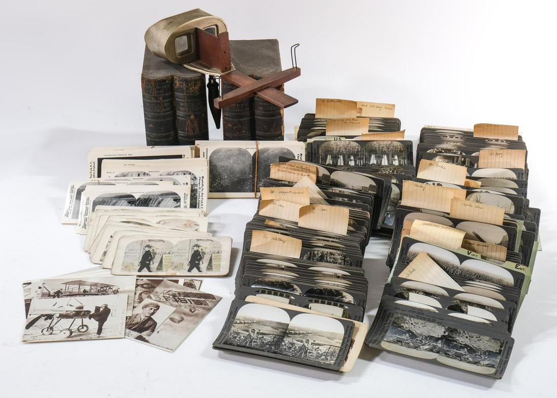 WWI & related Stereoview Cards: Over 300 World War One Real Photo, printed and other Stereo View Cards and Underwood Viewer. Also Includes Civil War, Natural History, Educational, Keystone Views. condition is Good to Very good, esta