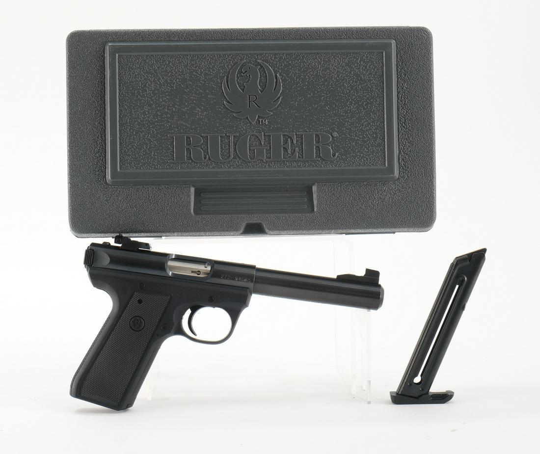 Ruger Mark 3 22/45 .22 LR Target Model Pistol: Ruger Mk III 22/45 "Target Model" in .22 long rifle with two, ten round removable magazines and a 5.5" barrel. The grips have sharp clean checkering with no handling wear. The polymer frame is like ne