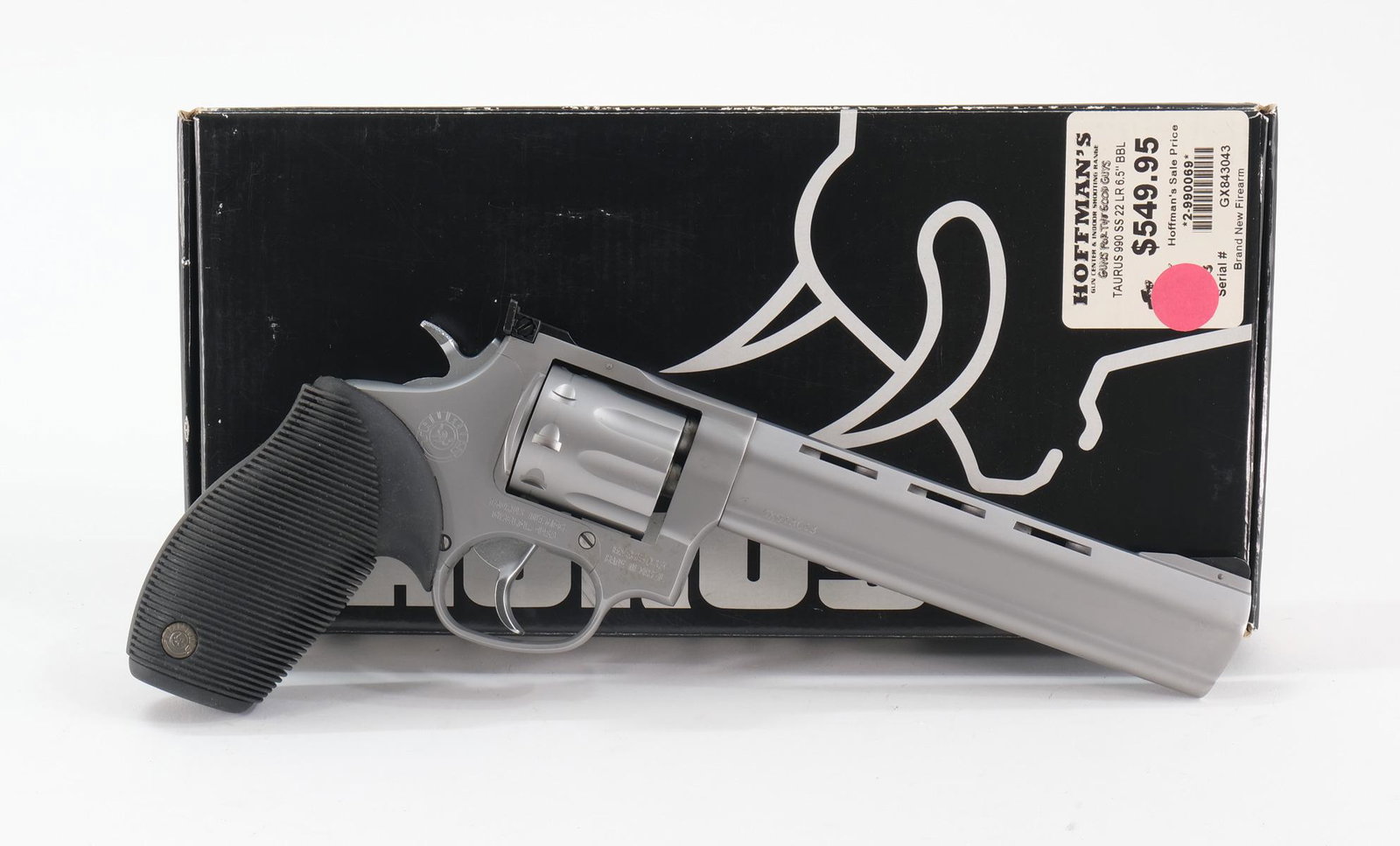 Taurus Tracker .22 LR Revolver: Taurus Tracker in .22 long rifle with a nine shot capacity and a 6.5" barrel. Rubber "Taurus" grip in good condition with light wear no damage. Frame with a few surface scuffs and scratches otherwise 