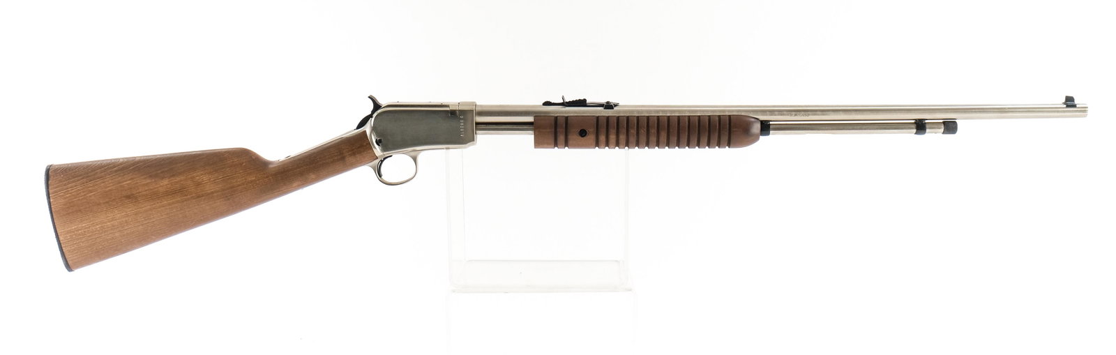 Amadeo Rossi 62 SA Rifle: Rossi model 62 SA in .22 long, short and long rifle cartridges with a 23 1/4" barrel. Made in Brasil and imported by "Interarms" Alexandria Virginia. This polished stainless steel semi-automatic pump 
