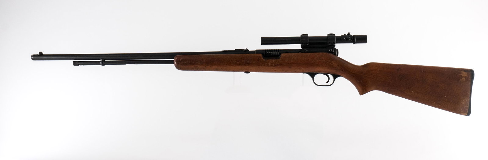 Springfield J. Stevens Arms 87A .22 Rifle: Description Springfield J. Stevens Arms model 87 A in .22 long, short, and long rifle with a 24" barrel. The plastic butt plate is in good condition with the mounting screws having a bit of metal oxid