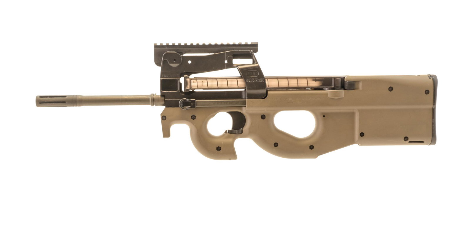 FN PS90 5.7x28 Five-Seven Bullpup Carbine Rifle: Description Fabrique Nationale Herstal Belgium Model PS 90 Carbine Semi Auto Rifle, chambered for 5.7x28mm. Generation 3 confirmed by inspecting trigger pack. OD Green Frame, and Black finish. 16" Bar