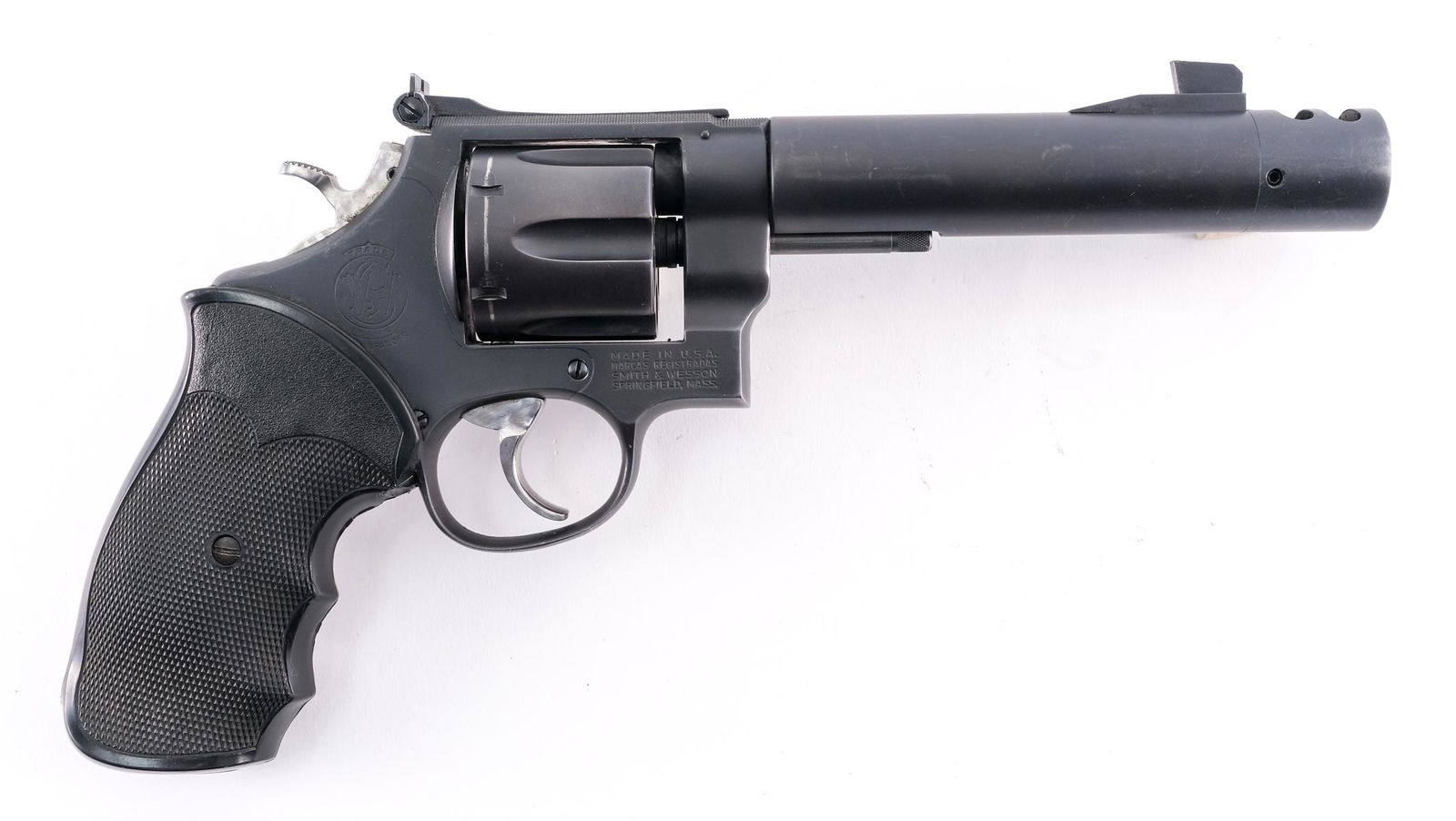 Smith & Wesson 27-2 LaRocca Custom 10mm Revolver: Description S&W Model 27-2 six shot 10mm Revolver, customized by LaRocca Gun works of Massachusetts. Features a 5" bull barrel with compensator, Fixed Front and Adjustable Rear sights with hand checke
