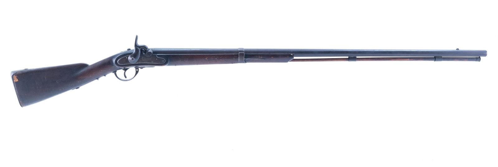 Caplock Musket Fowler .69 BP Musket: Description Unknown maker cap lock musket fowler measuring .69 on our micrometer with a 41" smooth bore barrel. Metal butt plate, solid hardwood one piece Monte Carlo Style stock. Wood and brass ramro