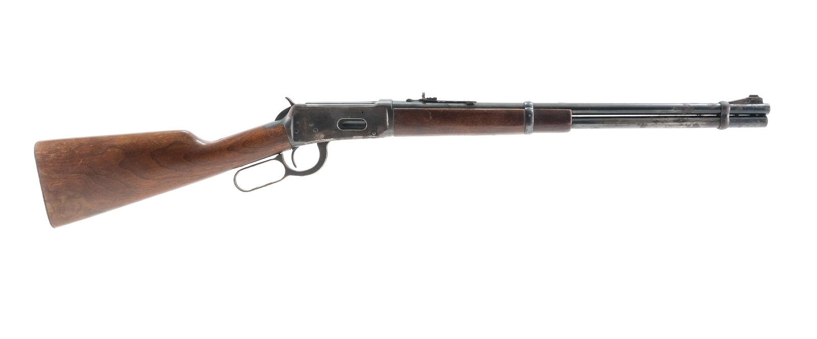 Winchester 94 30-30 Lever Action Rifle 1951: Description Winchester model 94 in .30-30 with a seven round capacity and a 20" barrel. Metal butt plate with moderate metal oxidation and light wear. Wood butt stock, finish wear on the butt, small d