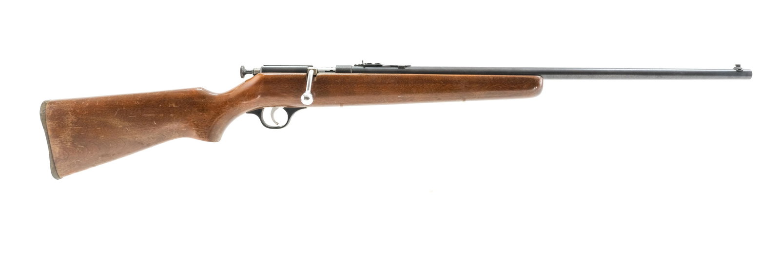 J.C. Higgins 103.18 .22 Bolt Action Rifle: Description J.C. Higgins model 103.18 in .22 short, long and long rifle cartridge's with a single shot capacity and a 24" barrel. Plastic butt plate with moderate wear, scuffs and small scratches, scr