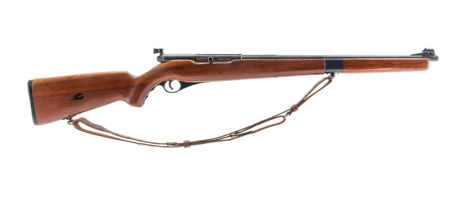 Mossberg 151M-B .22LR Semi-Auto Rifle: Description O.F. Mossberg & Sons INC model 151M-B in .22 long rifle with a fifteen round tube magazine and a 20" barrel. Plastic butt plate not well fitted with moderate wear, scuffs and dings. One pi