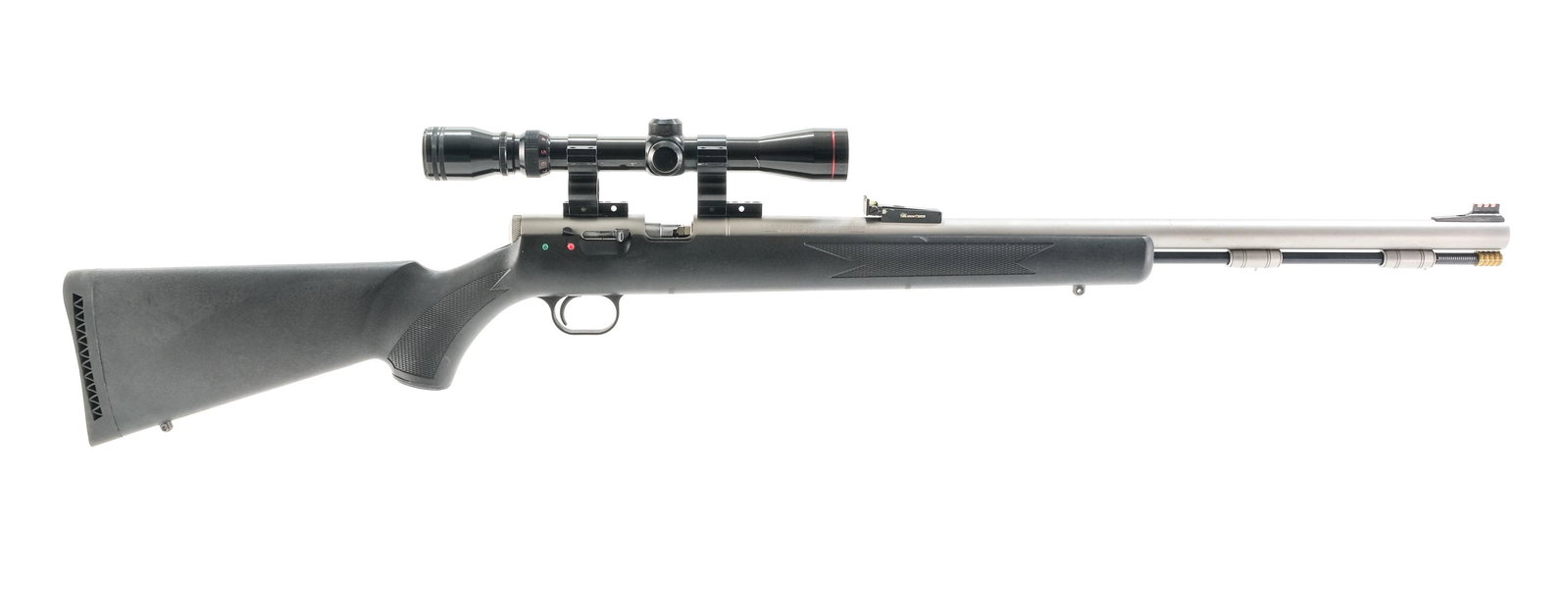 Thompson Center Arms Black Diamond .50BP Rifle: Description Thompson Center Arms model Black Diamond muzzle loader in a single shot .50 caliber black powder rifle. Rubber butt plate still very supple with minor wear. Composite one piece stock very 