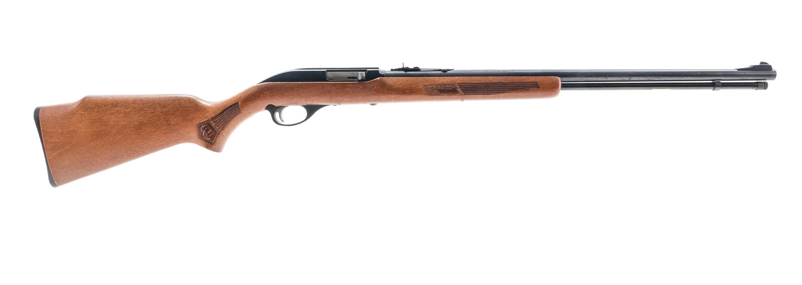 Marlin Glenfield 60 .22LR Semi-Auto Rifle: Description Marlin Glenfield model 60 in .22 long rifle with a seventeen round tubular magazine and a 22" barrel. Plastic butt plate with sharp clean checkering and light wear. One piece hardwood stoc