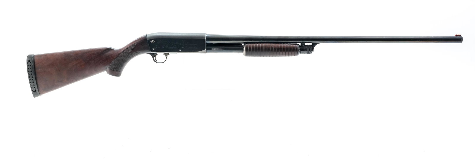 Ithaca 37 16 GA Pump Shotgun: Description Ithaca model 37 in 16 gauge 2 3/4" with a four round capacity and a 28" (MOD) choke barrel. Rubber butt pad, solid hardwood checkered stock and corn cob serrated front foregrip. Blued rece
