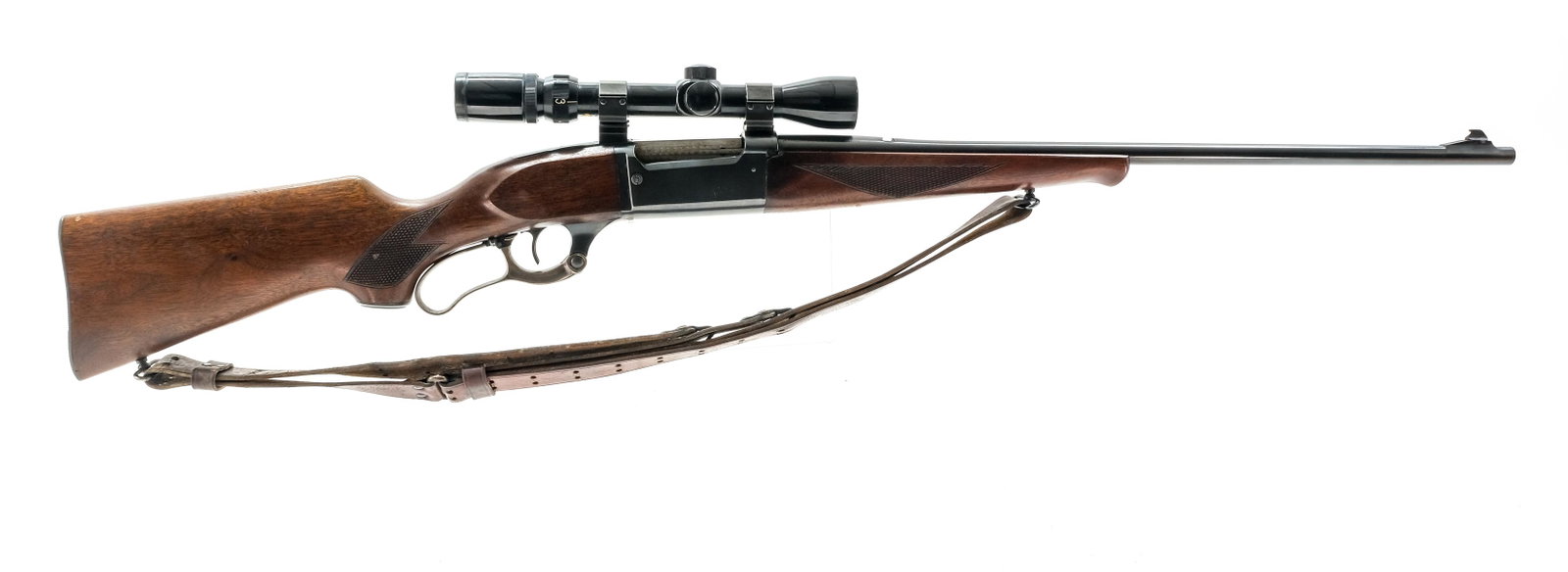 Savage 99 .300 Savage Lever Action Rifle: Description Savage model 99 in .300 Savage with a five round capacity and a 24" barrel. Metal butt plate, checkered hardwood butt stock and front foregrip. Push safety on the lever, mounted with a "Bu