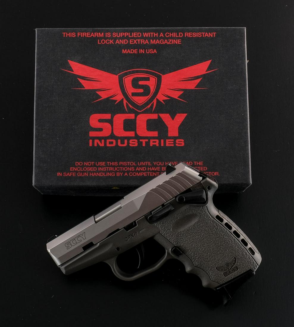 SCCY Firearms CPX-1 9mm Pistol: Description SCCY model CPX-1 in 9mm with two, ten round removable magazine and a 3" barrel. This double action only pistol is brand new never being fired outside of factory testing. Ambidextrous safet
