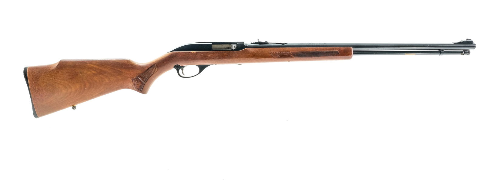 Marlin Glenfield 60 .22 LR Semi-Auto Rifle: Description Marlin Glenfield model 60 in .22 long rifle with a fourteen round capacity and a 22" barrel. Plastic butt plate, hardwood one piece stock. Black receiver, barrel and magazine tube. Cross b