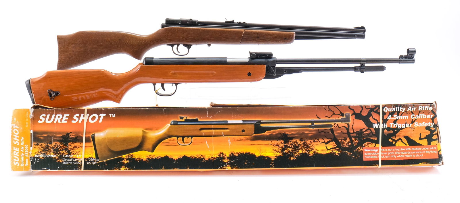 Sure Shot B3 Crossman 140-2 .177 Air Rifle Lot: Description This lot is for 2 air rifles. The first is a Crossman model 140 in .177 caliber pellet with a single shot capacity and a 20" barrel. Two piece wood stock and front foregrip. Blued barrel, 