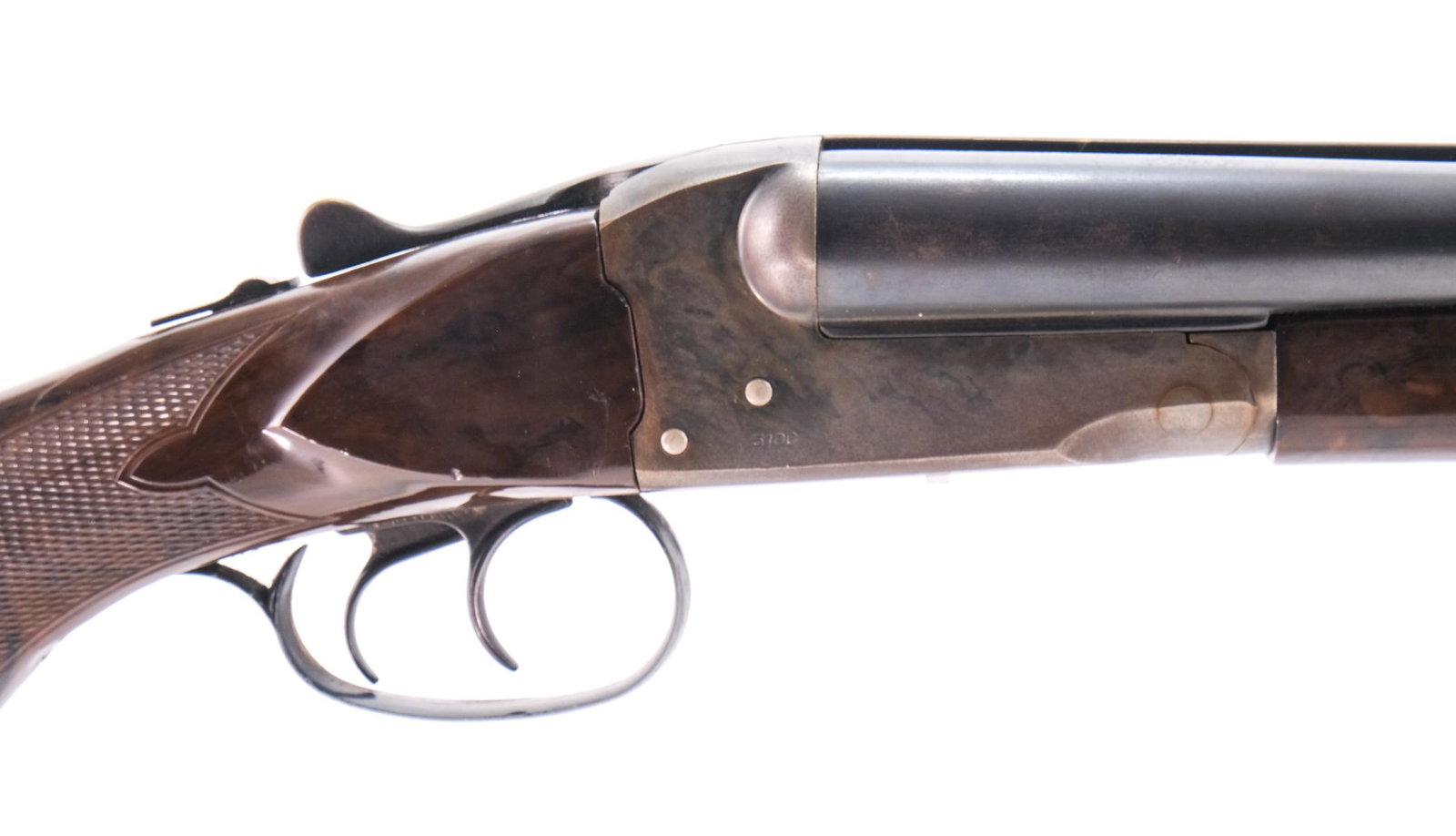 J. Stevens 5100 16 GA SxS Hammerless Shotgun: Description J. Stevens model 5100 side by side hammerless shotgun in 16 gauge with a two shot capacity and two 27" CYL Choke barrels. Plastic serrated butt plate. Faux wood composite checkered stock a