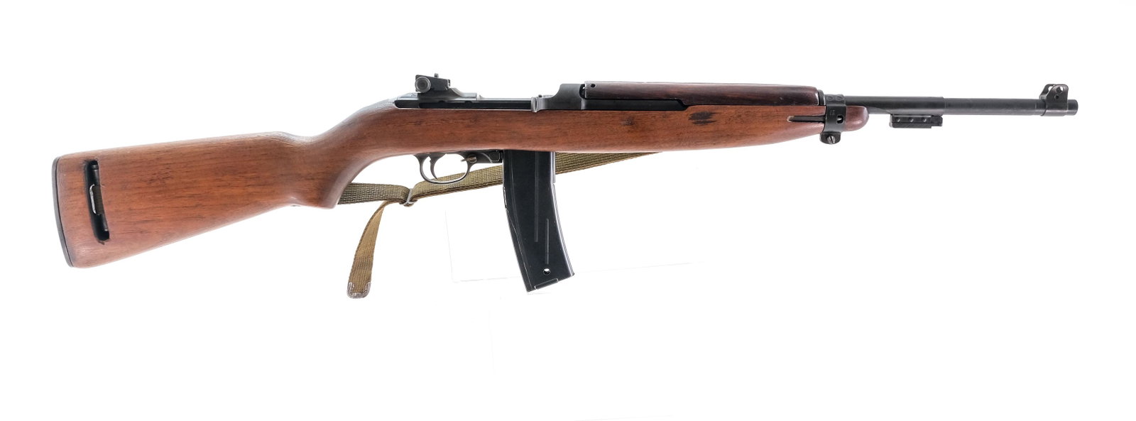 Inland M1 Carbine (1943) Semi-Auto Rifle: Description Inland Manufacturing Division U.S. M1 Carbine in .30 M1 with one, thirty round (High Capacity) removable magazine and a 18" barrel. Post war with a potbelly stock on this rifle. Metal chec
